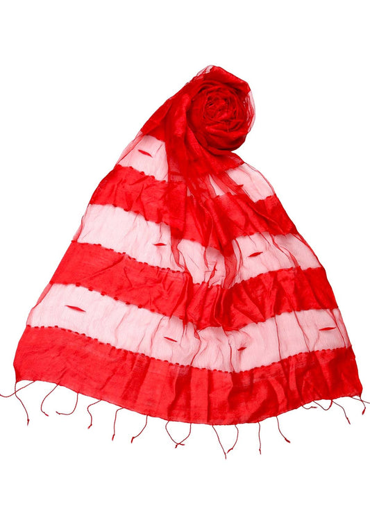 Red Stripped Cotton Dupatta - Dupatta Bazaar