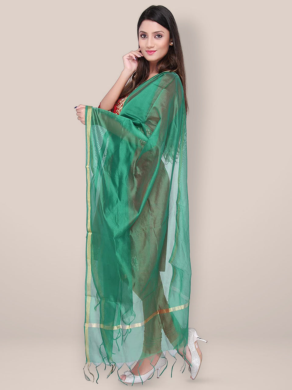 Green Silk dupatta freeshipping - Dupatta Bazaar