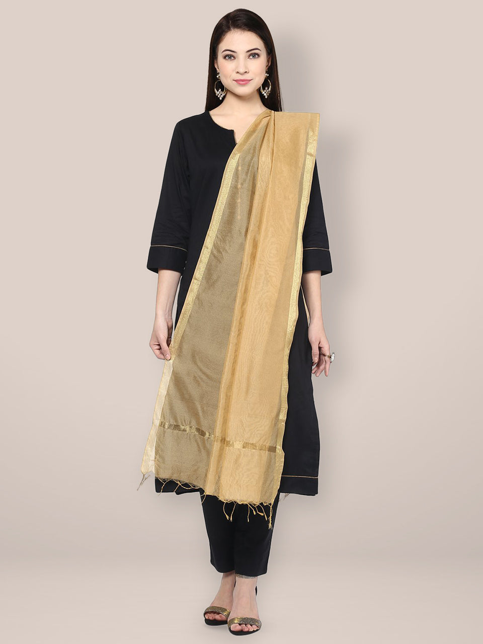 Beige Silk Dupatta freeshipping - Dupatta Bazaar