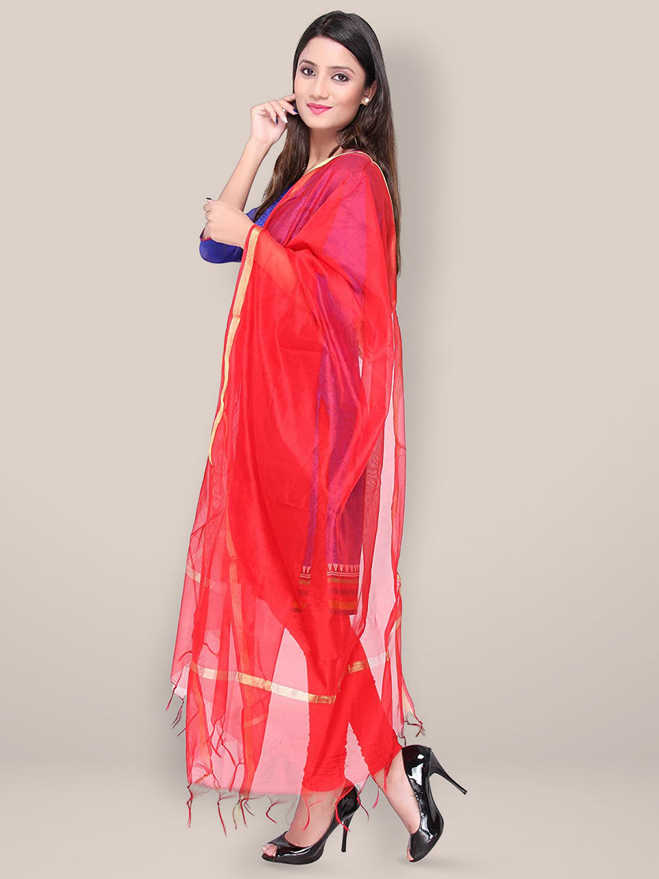 Red Silk Dupatta freeshipping - Dupatta Bazaar