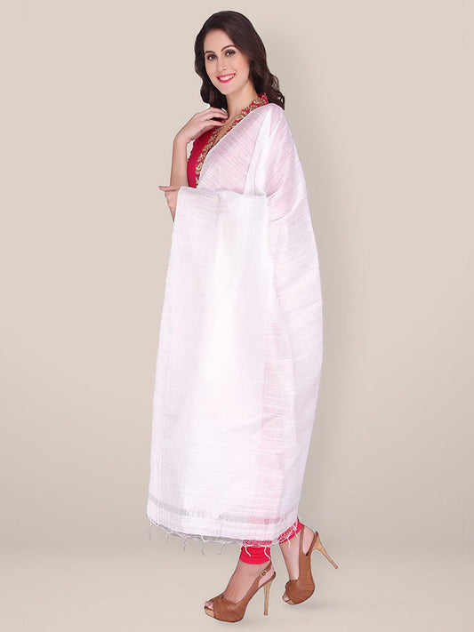 White Cotton Silk Solid Dupatta freeshipping - Dupatta Bazaar