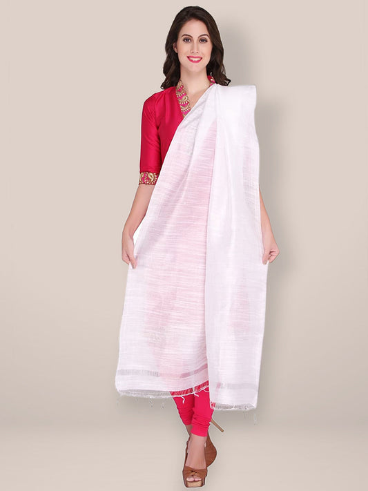 White Cotton Silk Solid Dupatta - Dupatta Bazaar