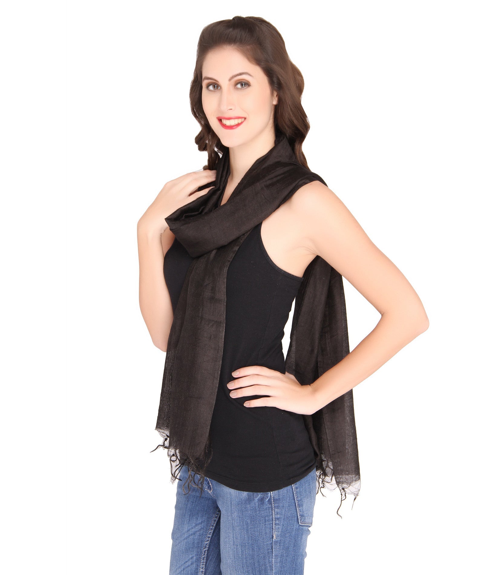 Black Blended Silk Dupattta - Dupatta Bazaar