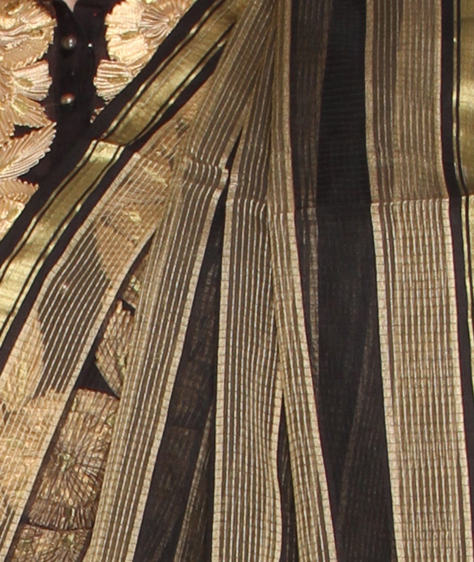 Gold Silk Blend Striped Dupatta - Dupatta Bazaar