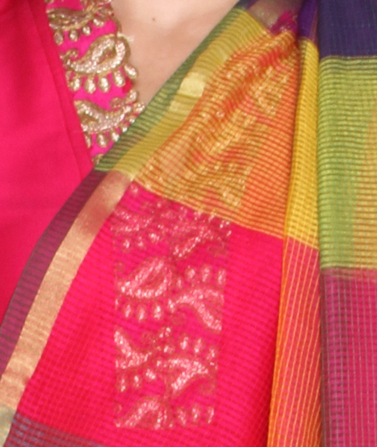 Multi Colour Checkered Blended Silk Dupatta - Dupatta Bazaar