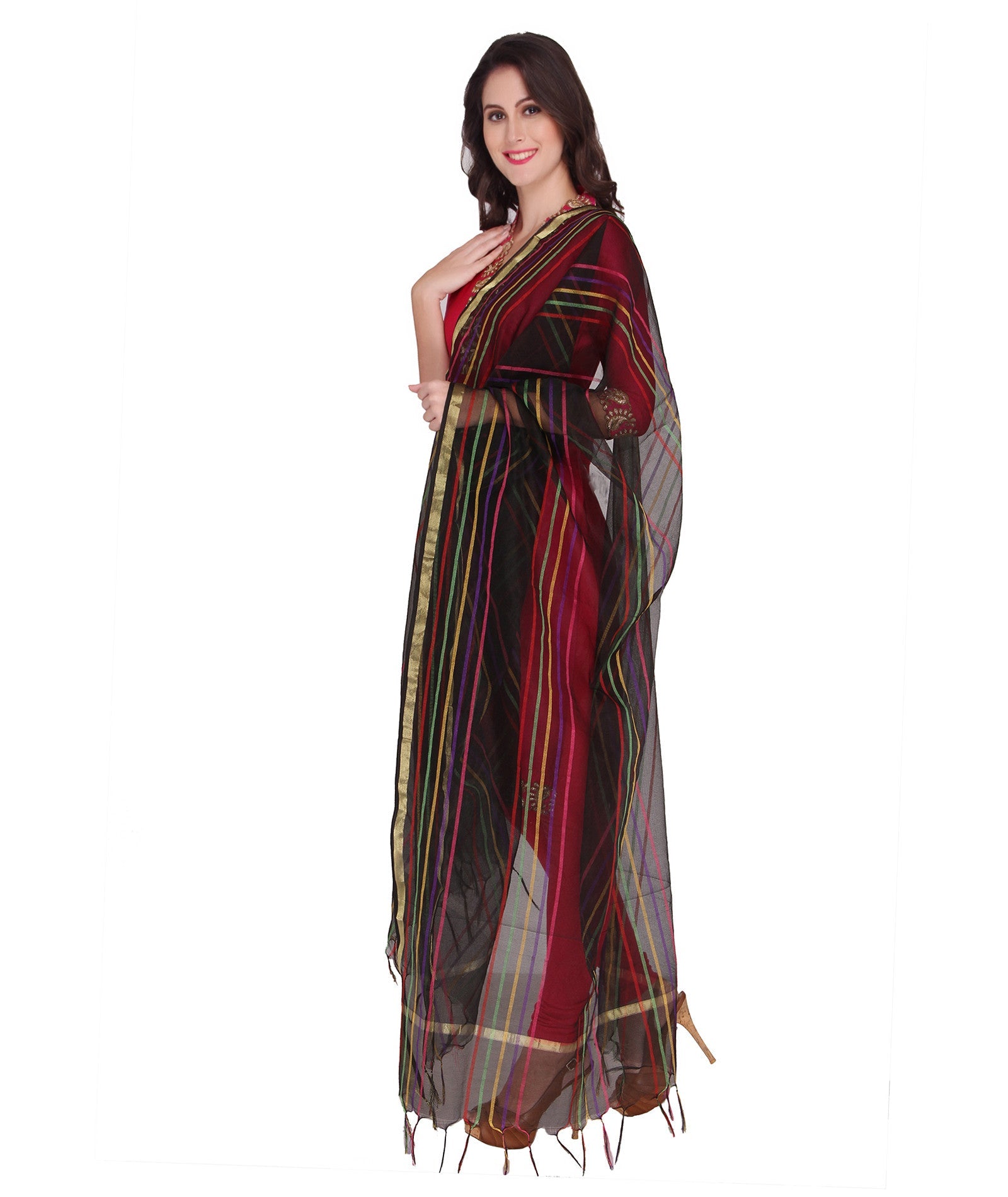Multi Colour Stripes Silk Dupatta - Dupatta Bazaar