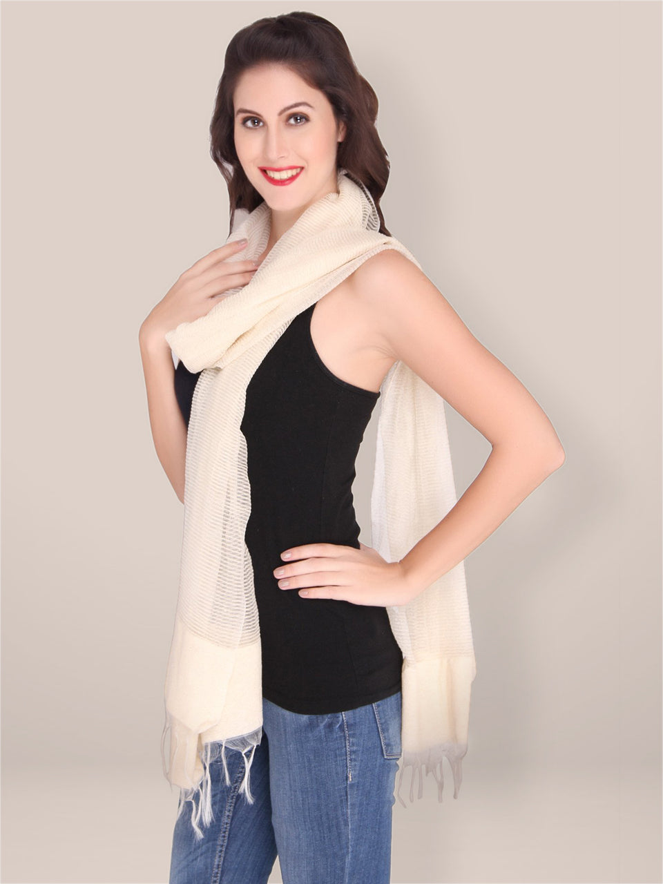 Off White Cotton Blend Dupatta freeshipping - Dupatta Bazaar