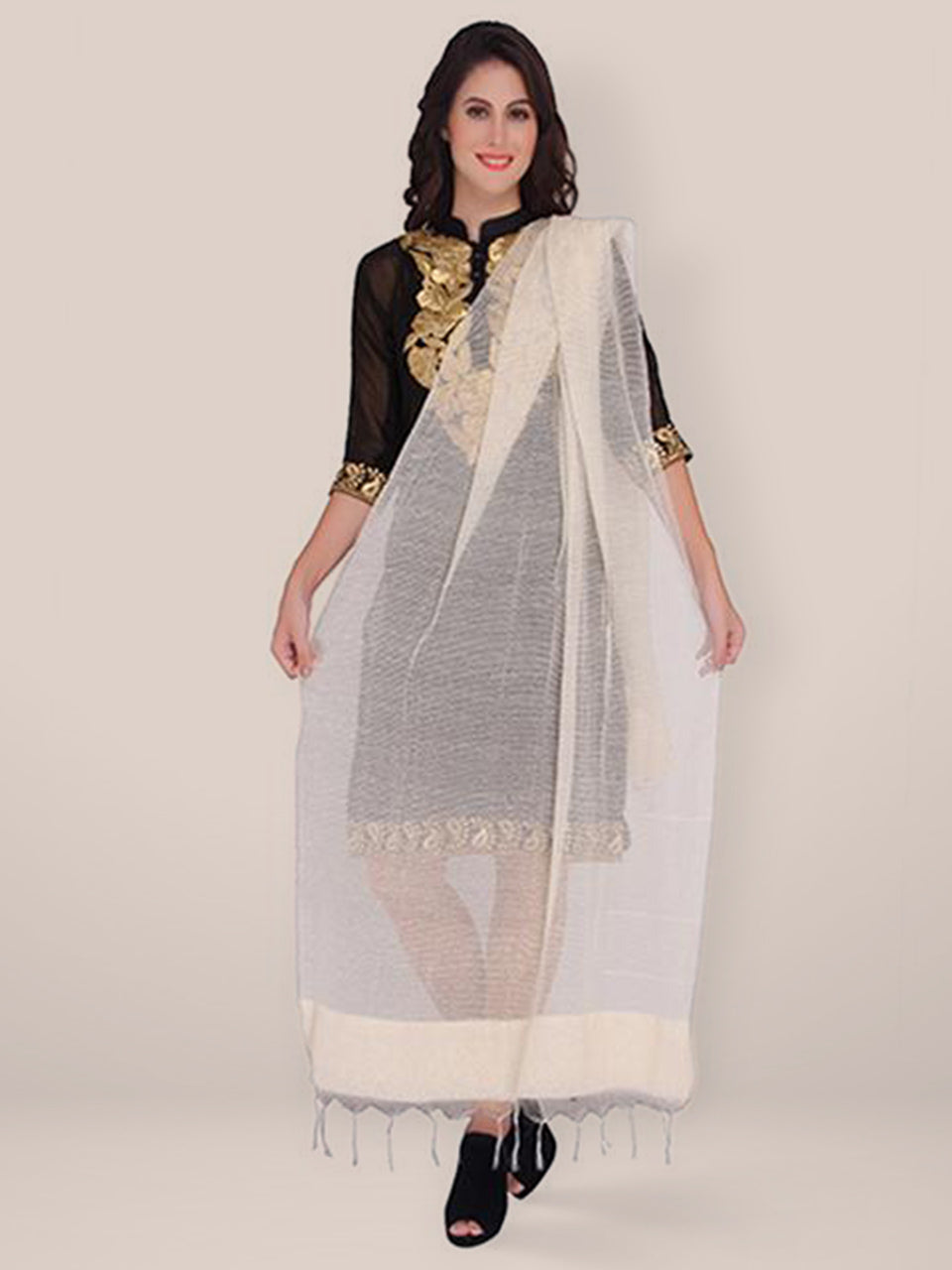 Off White Cotton Blend Dupatta freeshipping - Dupatta Bazaar