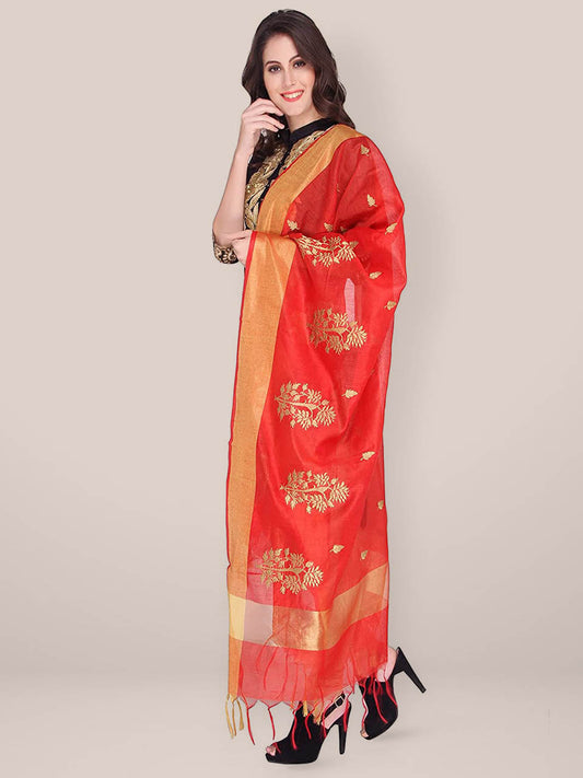 Red Silk Embroidery Dupatta freeshipping - Dupatta Bazaar