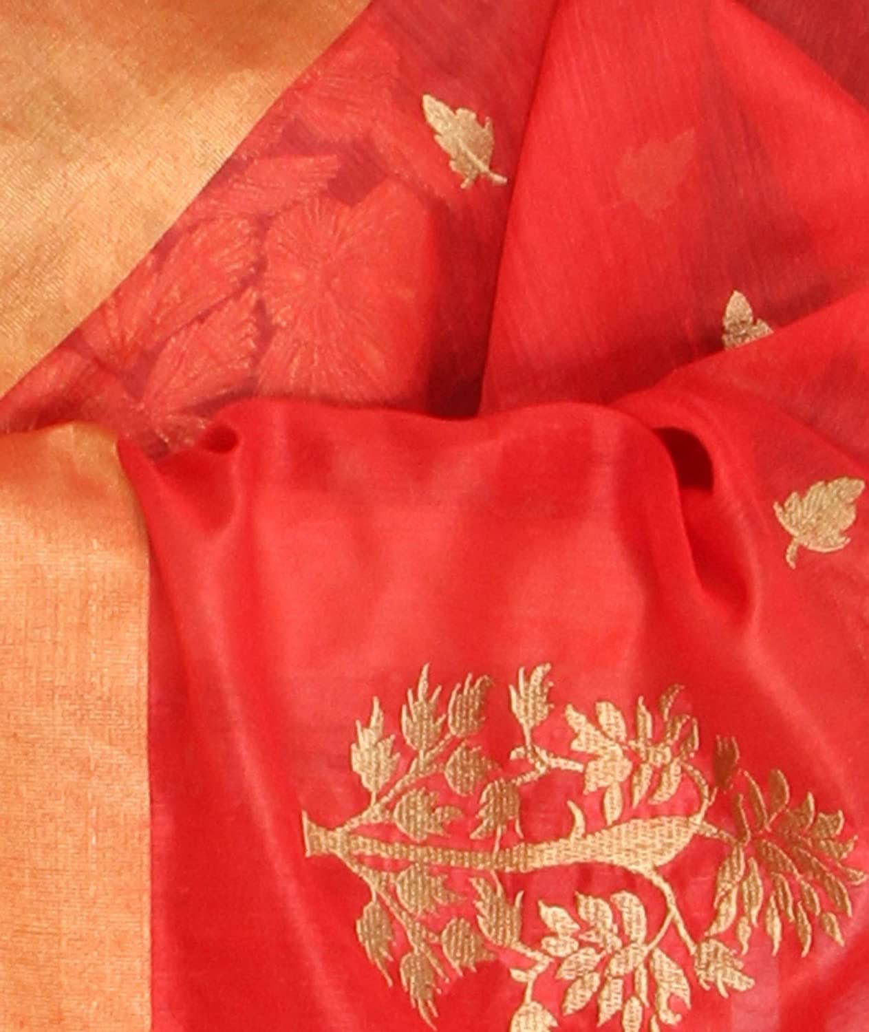 Red Silk Embroidery Dupatta freeshipping - Dupatta Bazaar