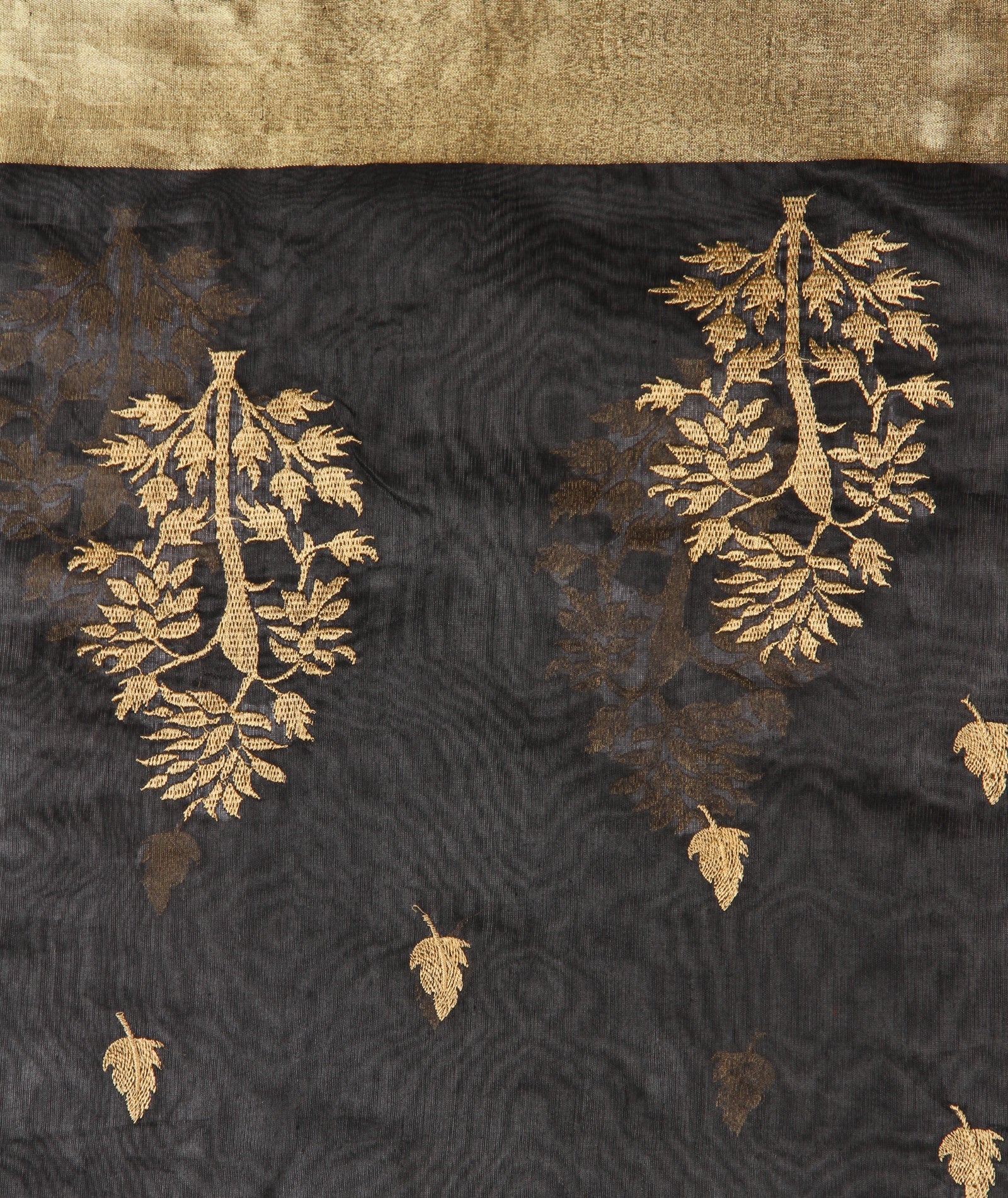 Black & Gold Silk Embroidery  Dupatta - Dupatta Bazaar