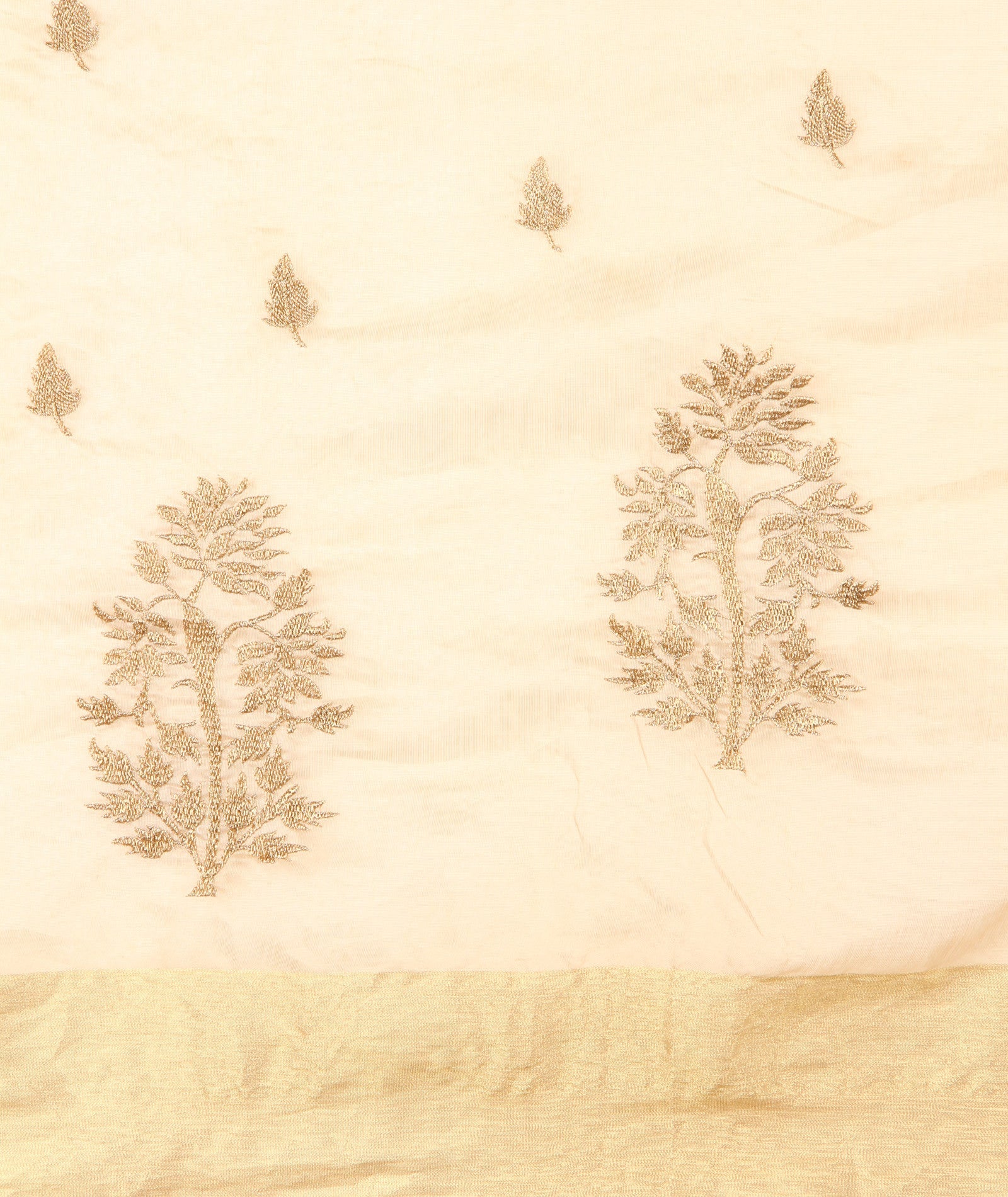 Beige Gold Embroidery Silk Dupatta - Dupatta Bazaar