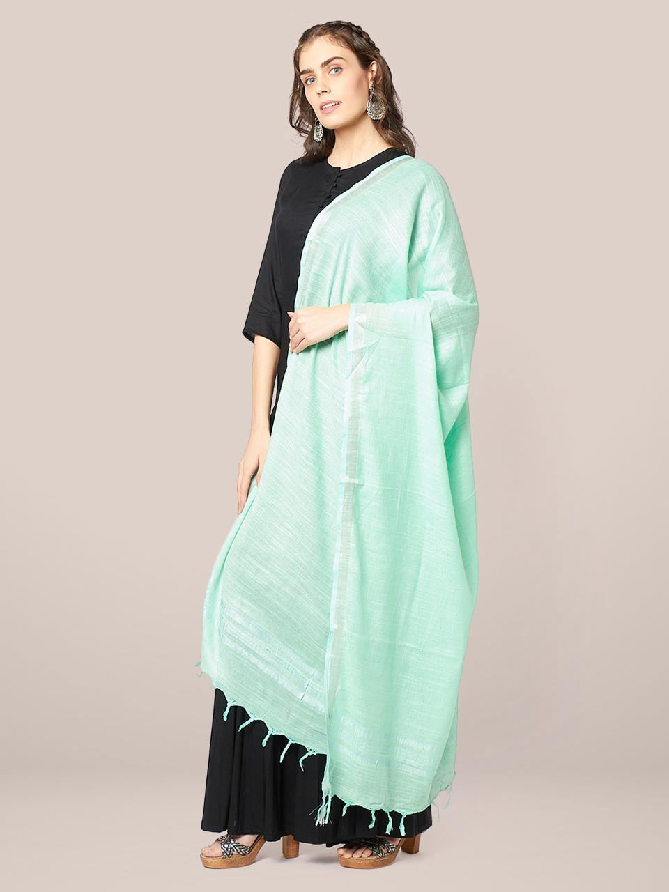Plain Linen Multipurpose Sea Green Dupatta freeshipping - Dupatta Bazaar
