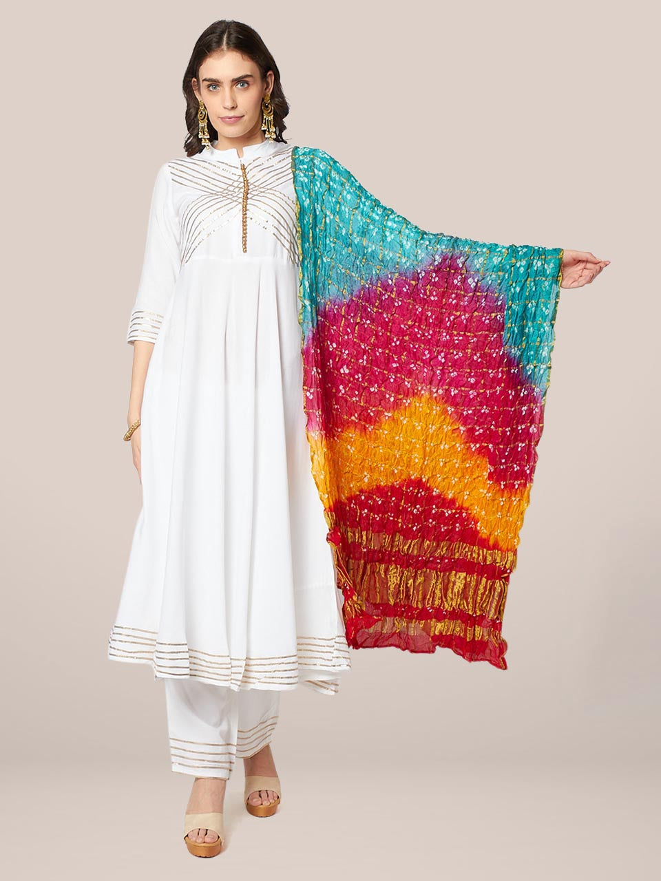 Multicoloured Bandhini Gharchola Silk Dupatta freeshipping - Dupatta Bazaar