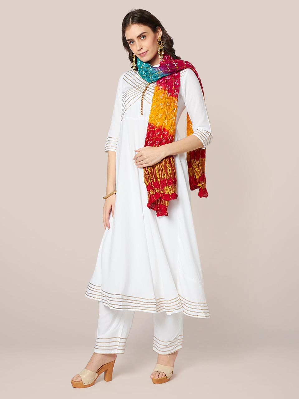 Multicoloured Bandhini Gharchola Silk Dupatta freeshipping - Dupatta Bazaar