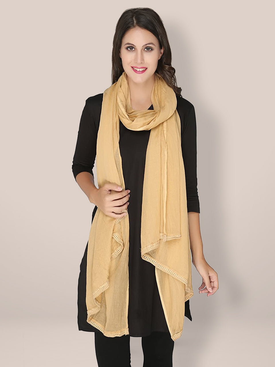 Beige Solid Cotton Dupatta freeshipping - Dupatta Bazaar