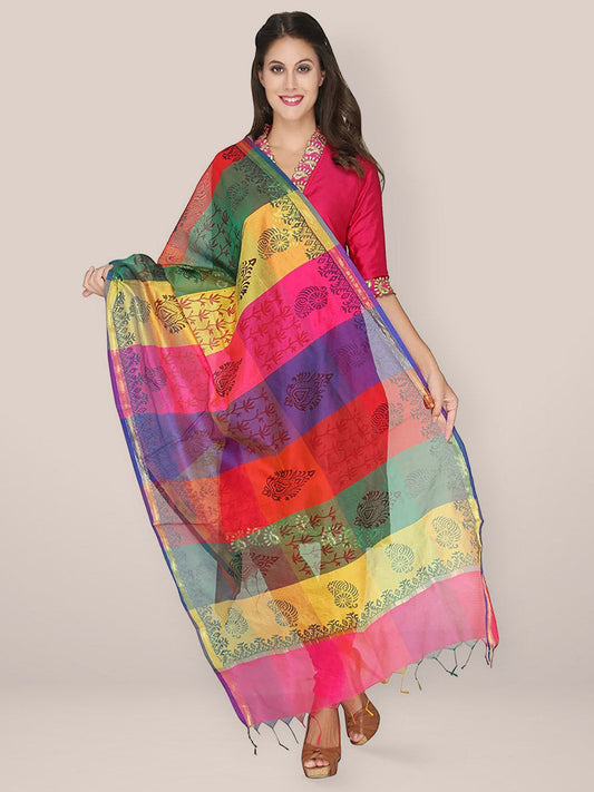 Multicoloured Printed Silk Dupatta freeshipping - Dupatta Bazaar