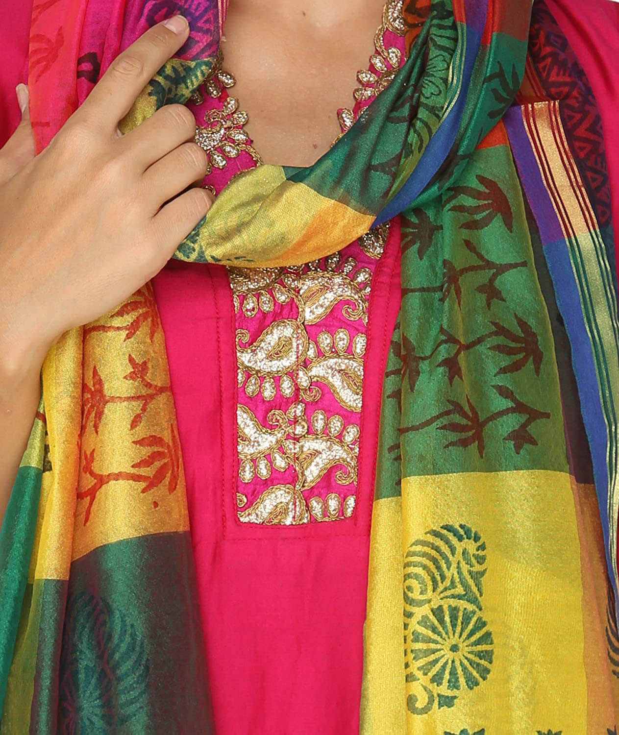Multicoloured Printed Silk Dupatta freeshipping - Dupatta Bazaar