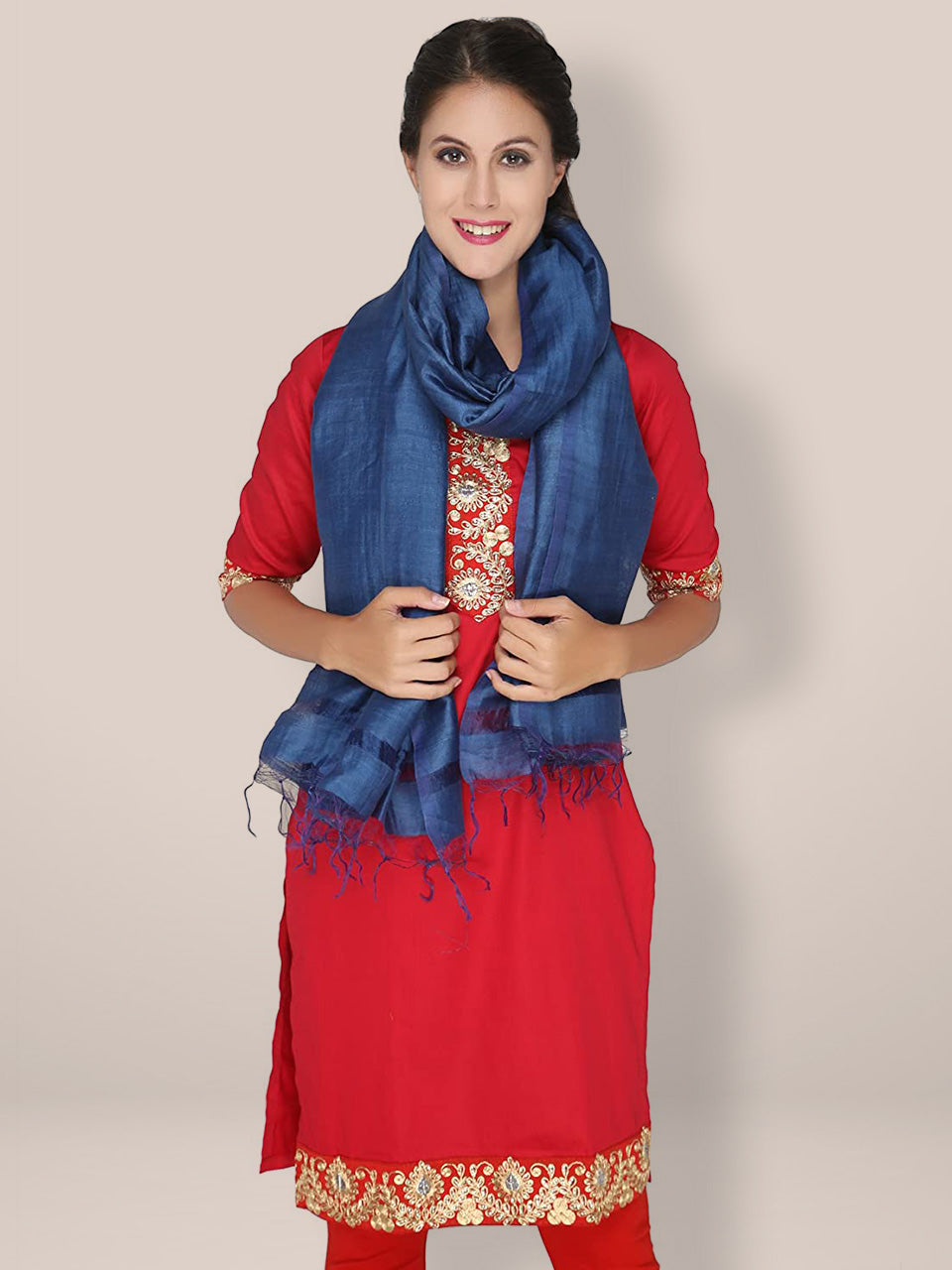 Dark Blue Silk Blend Dupatta freeshipping - Dupatta Bazaar