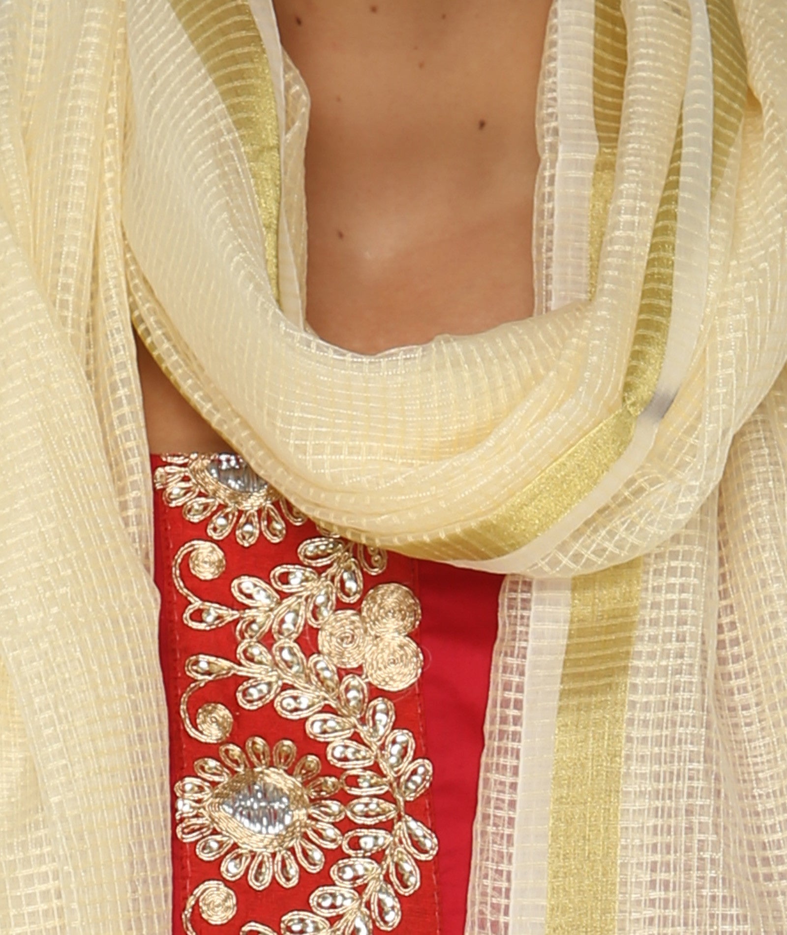 Off White Silk Chekered  Dupatta - Dupatta Bazaar