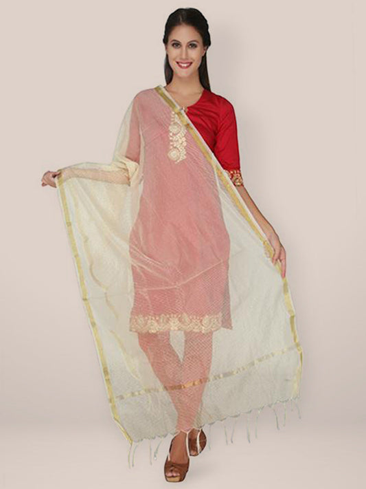 Off White Silk Chekered  Dupatta freeshipping - Dupatta Bazaar