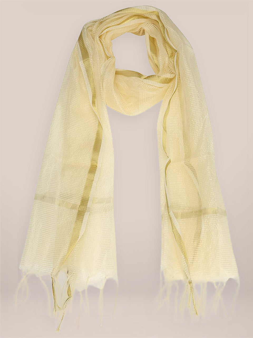 Off White Silk Chekered  Dupatta freeshipping - Dupatta Bazaar