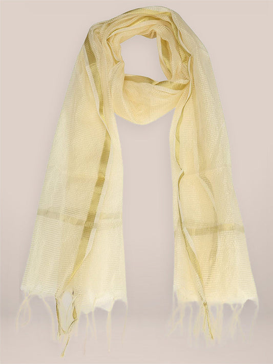 Off White Silk Chekered  Dupatta freeshipping - Dupatta Bazaar