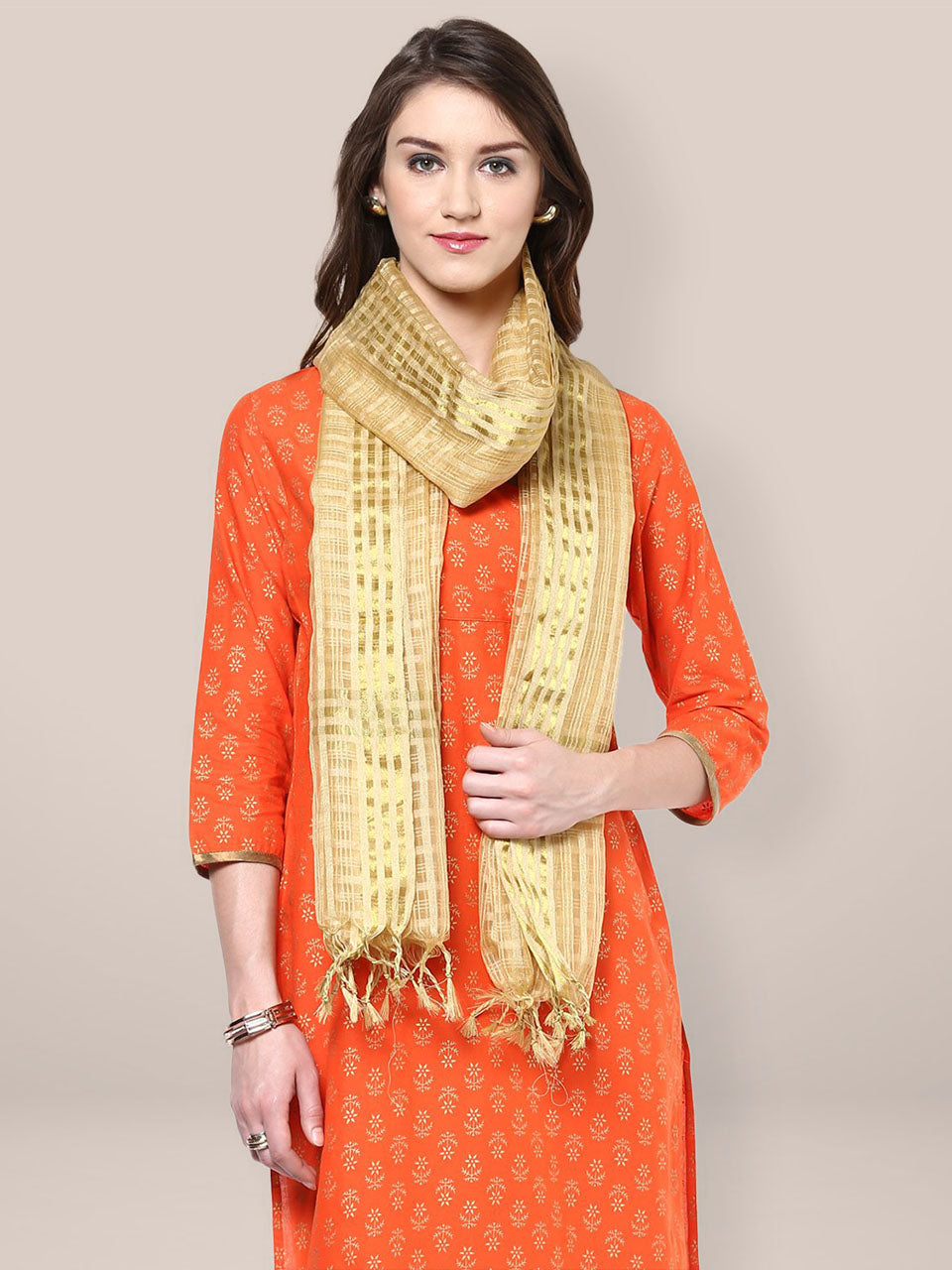 Gold Silk Woven Dupatta freeshipping - Dupatta Bazaar
