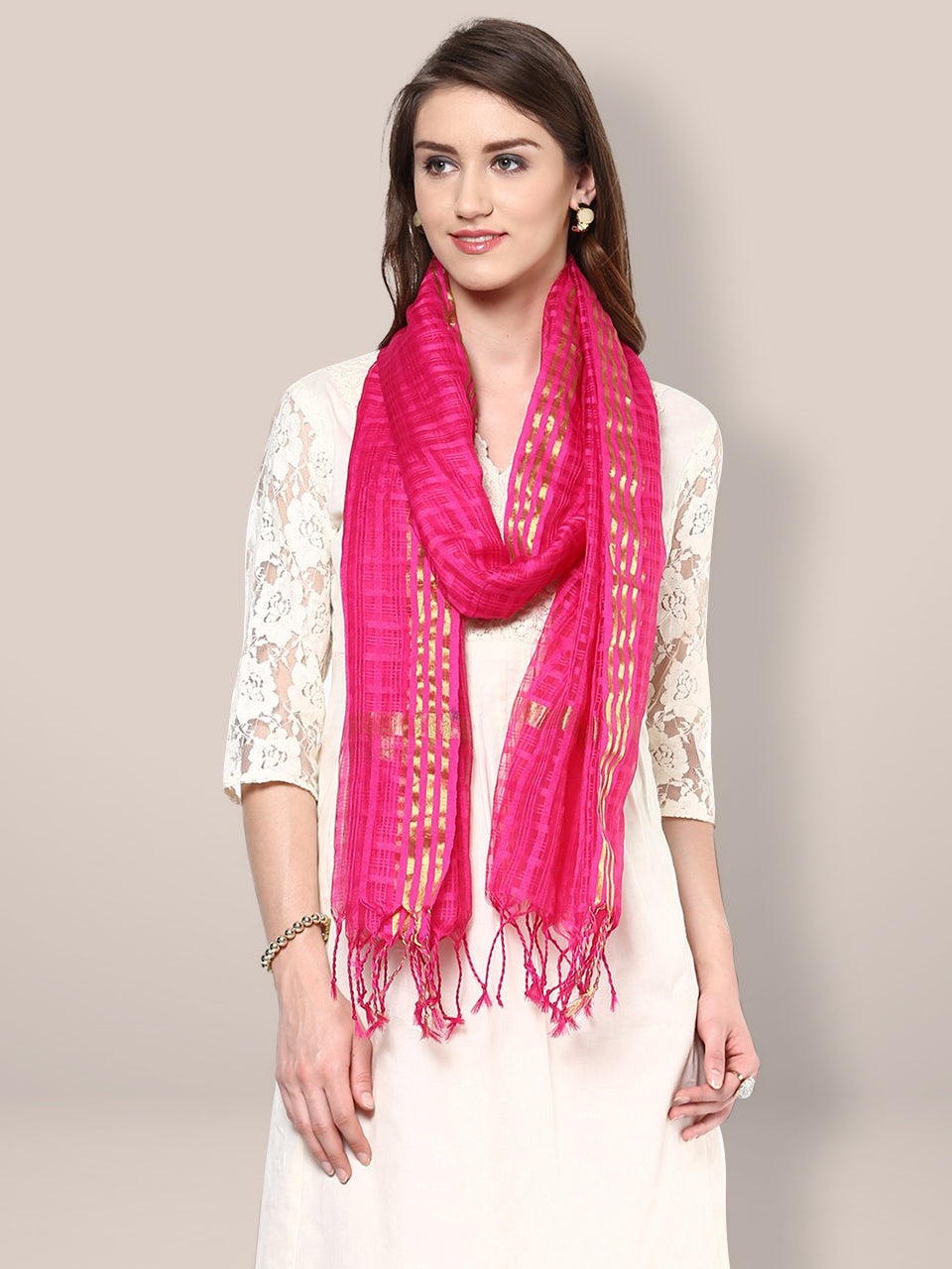 Pink Silk Woven Dupatta freeshipping - Dupatta Bazaar