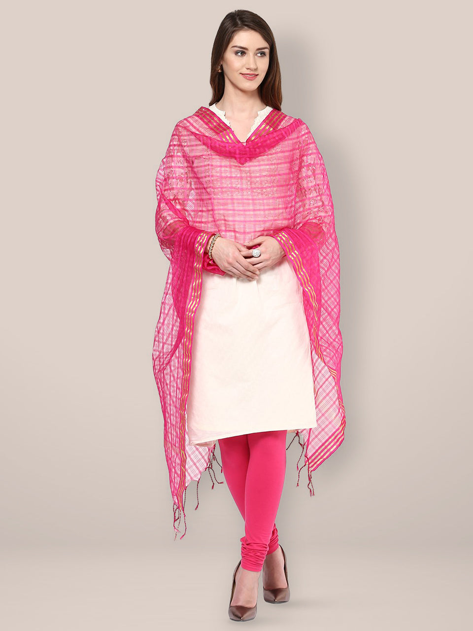 Pink Silk Woven Dupatta freeshipping - Dupatta Bazaar