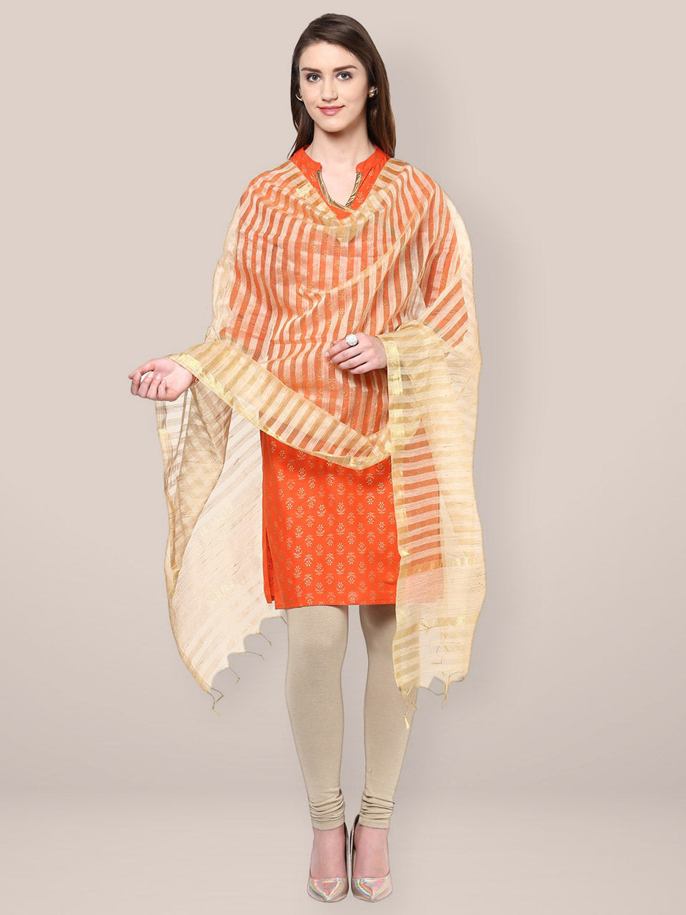 Gold Silk Woven Dupatta freeshipping - Dupatta Bazaar
