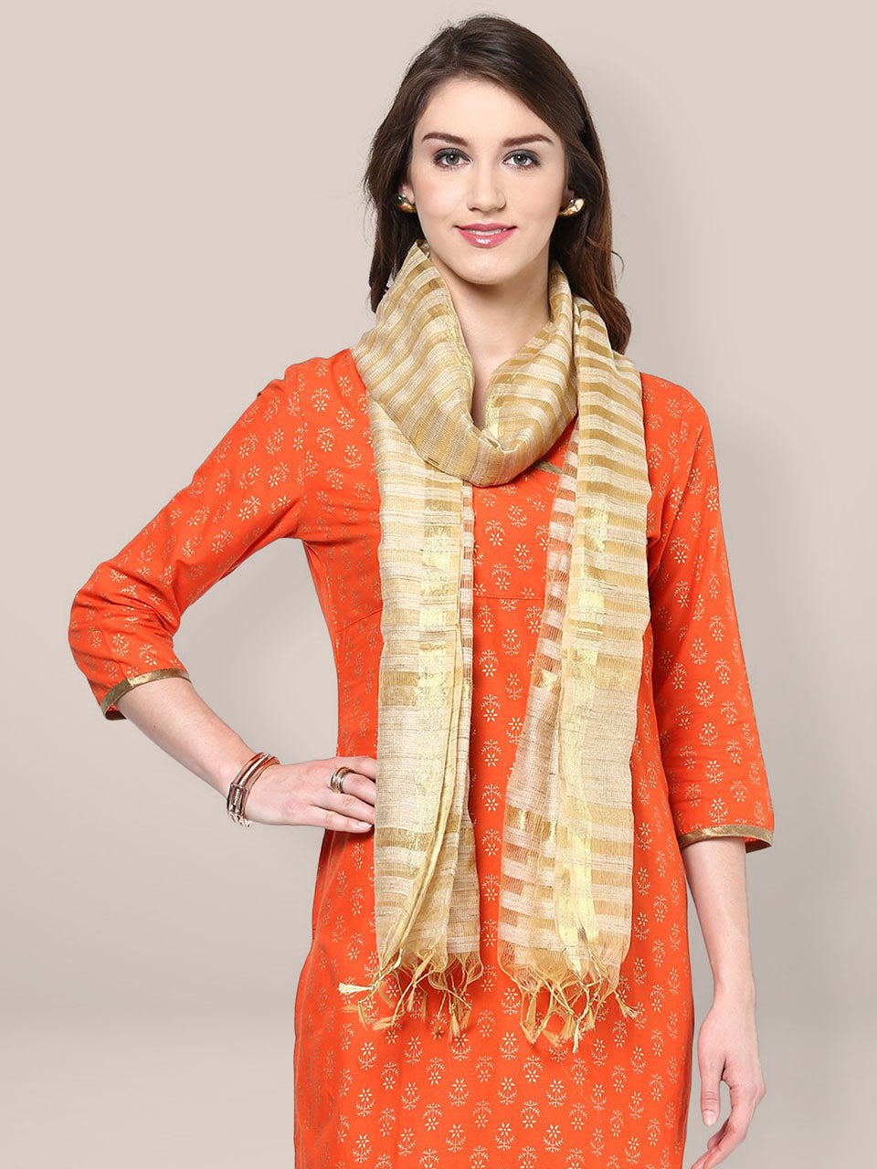 Gold Silk Woven Dupatta freeshipping - Dupatta Bazaar