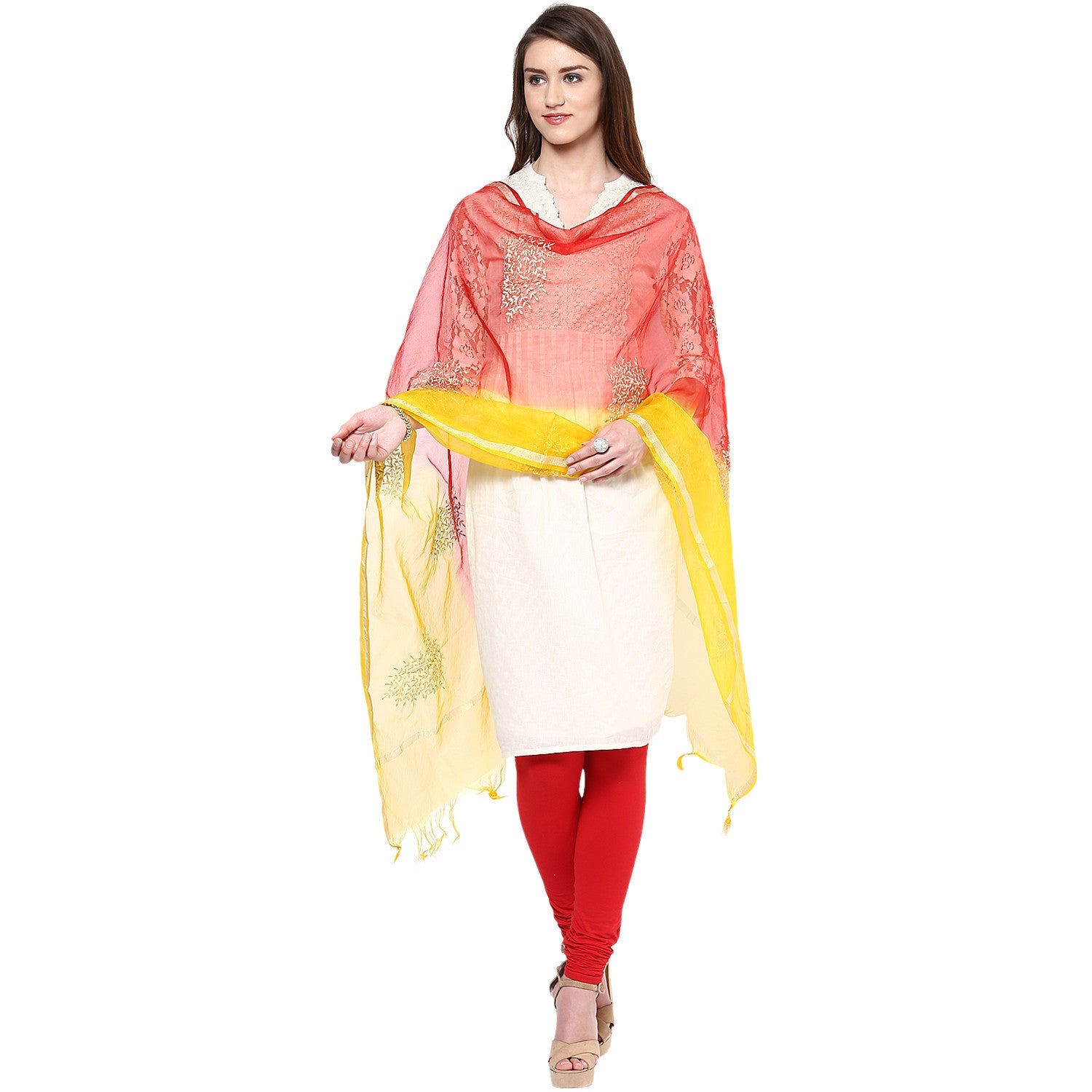 Dupatta Bazaar Women's Fancy Golden Embrodiery Dupatta - Dupatta Bazaar