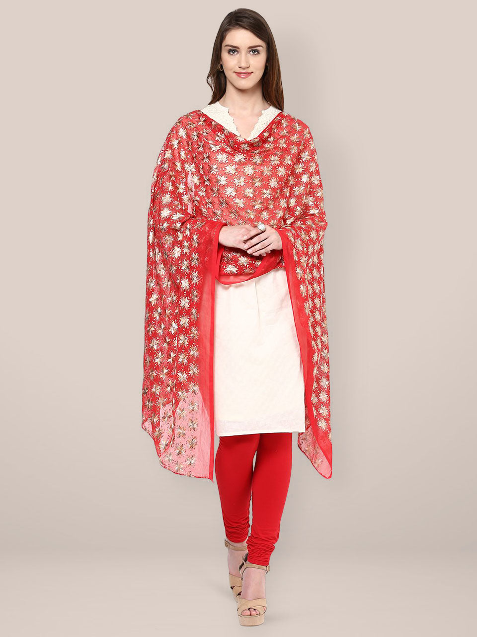 Red Phulkari Chiffon Dupatta freeshipping - Dupatta Bazaar