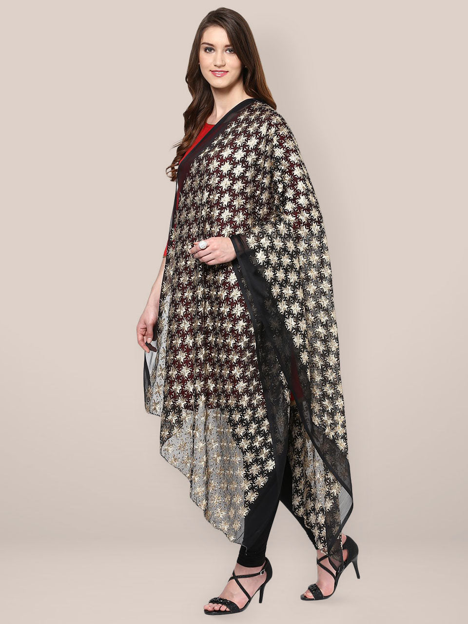 Black Phulkari Chiffon Dupatta freeshipping - Dupatta Bazaar