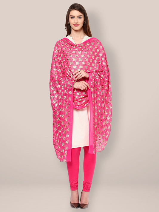 Pink Phulkari Chiffon Dupatta freeshipping - Dupatta Bazaar