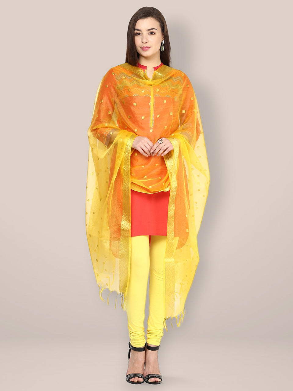 Yellow Organza Dupatta freeshipping - Dupatta Bazaar