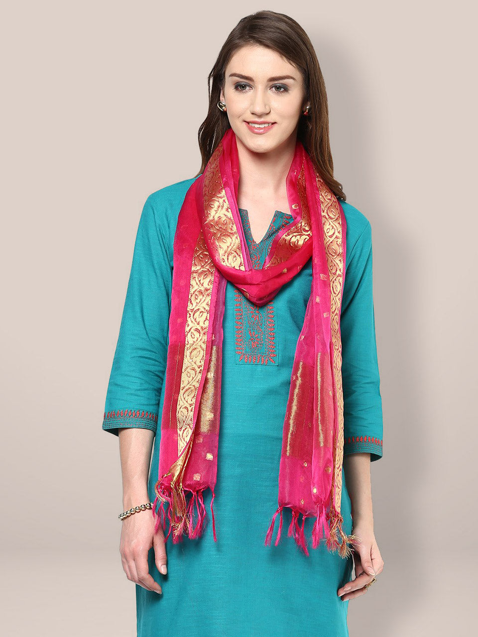 Pink Organza Dupatta freeshipping - Dupatta Bazaar