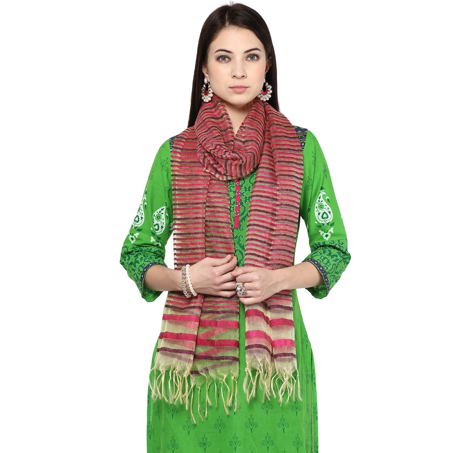 Wonderfully Woven Striped Organza Dupatta - Dupatta Bazaar