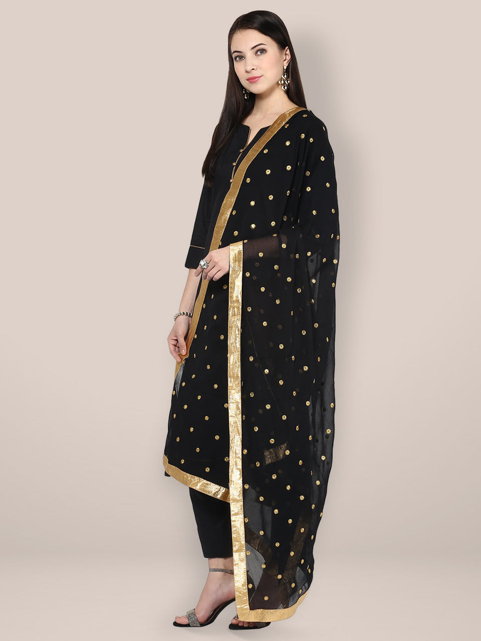 Embroidered Black Chiffon Dupatta freeshipping - Dupatta Bazaar