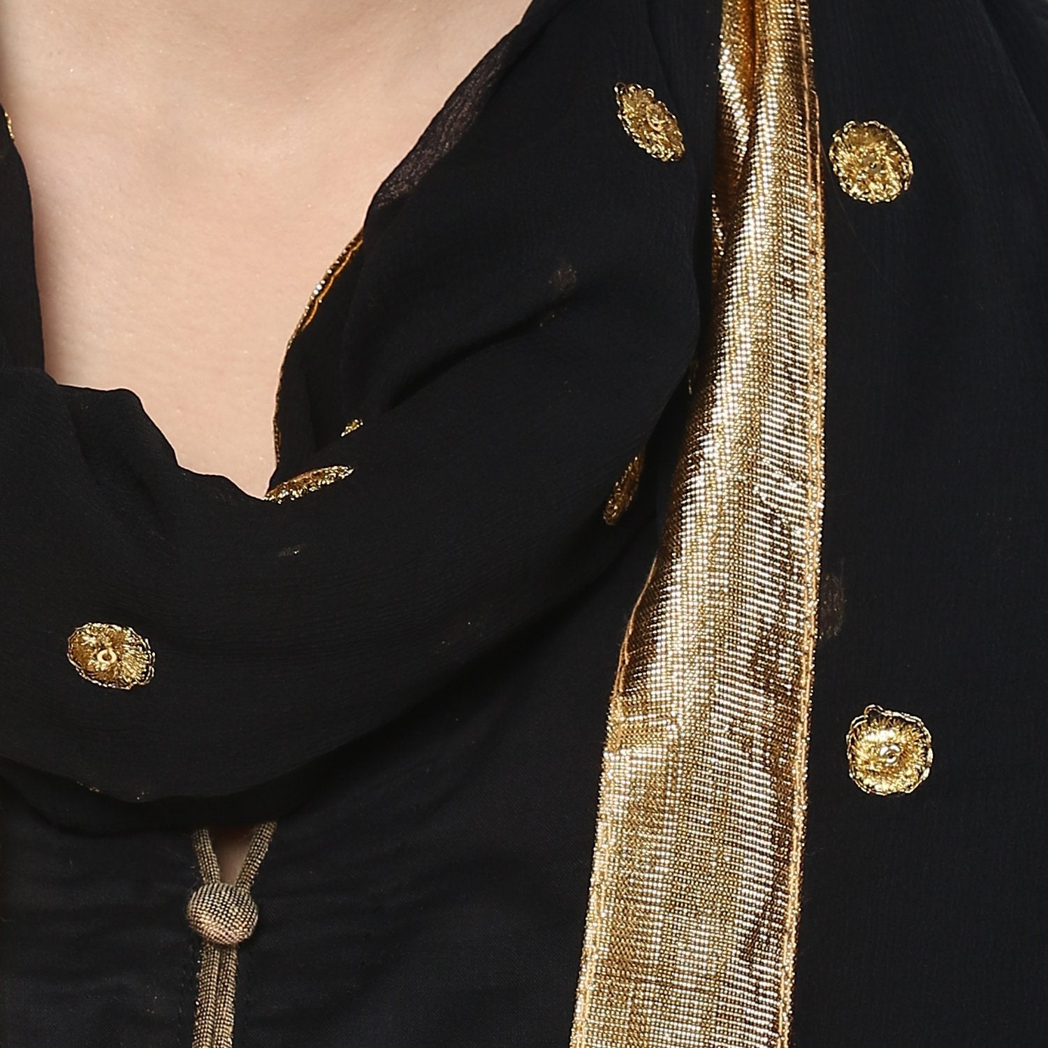 Embroidered Black Chiffon Dupatta freeshipping - Dupatta Bazaar
