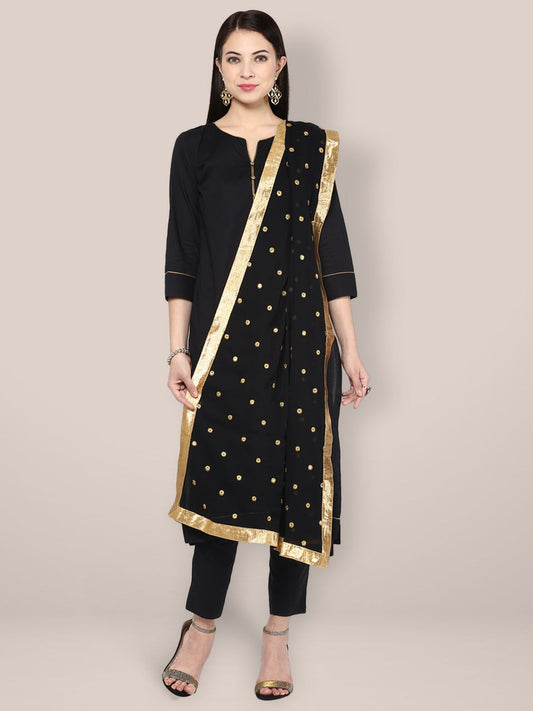 Embroidered Black Chiffon Dupatta freeshipping - Dupatta Bazaar