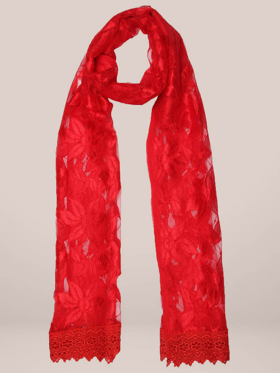 Red Floral Net Dupatta freeshipping - Dupatta Bazaar