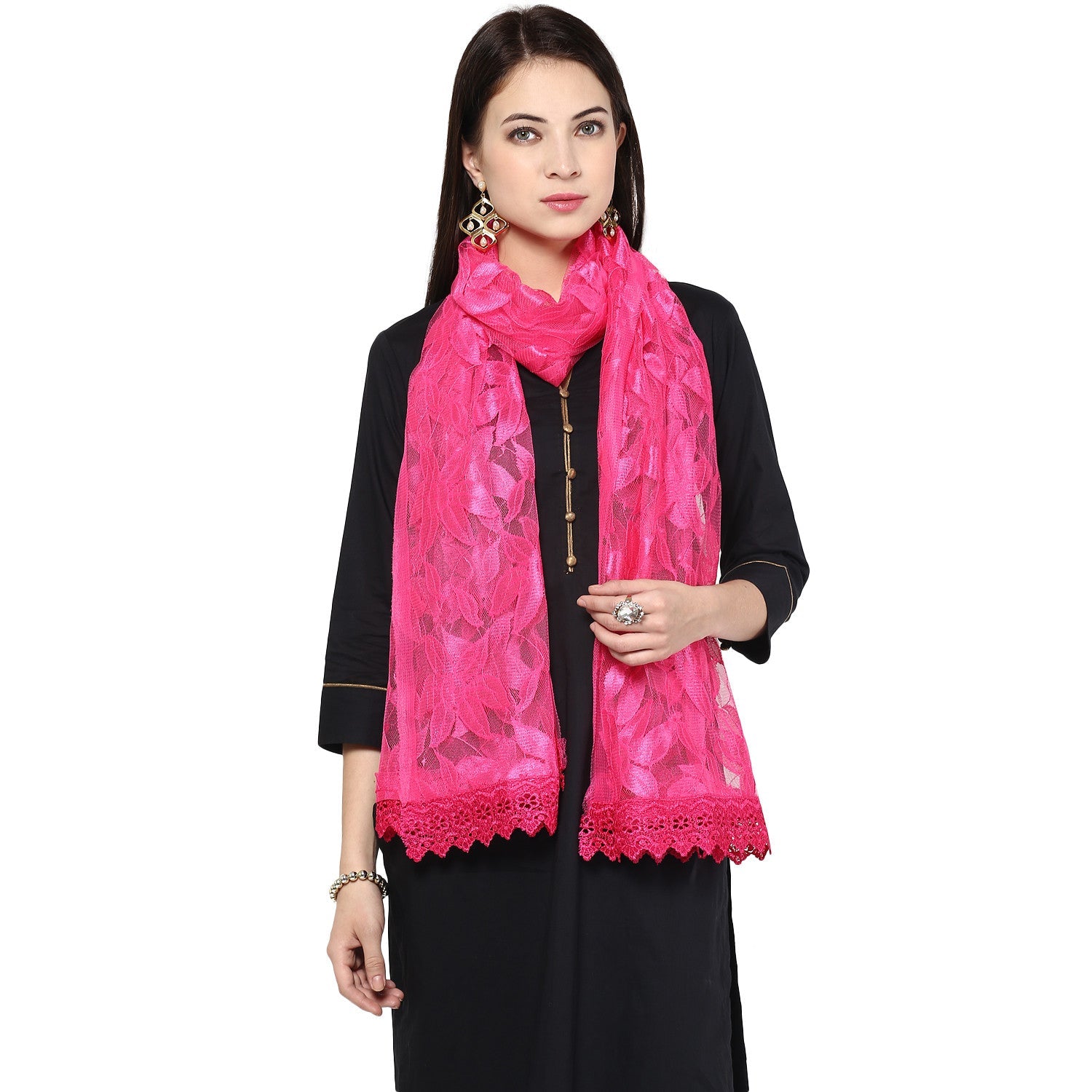 Self Designed Floral Net Dupatta - Dupatta Bazaar