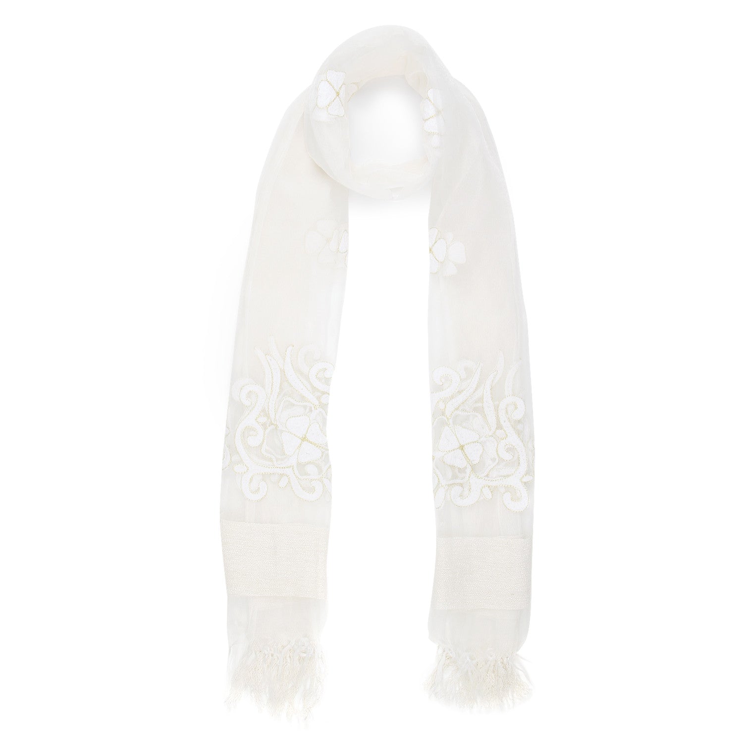Dupatta Bazaar Women's  White Organza Dupatta With Embroidered Motifs - Dupatta Bazaar