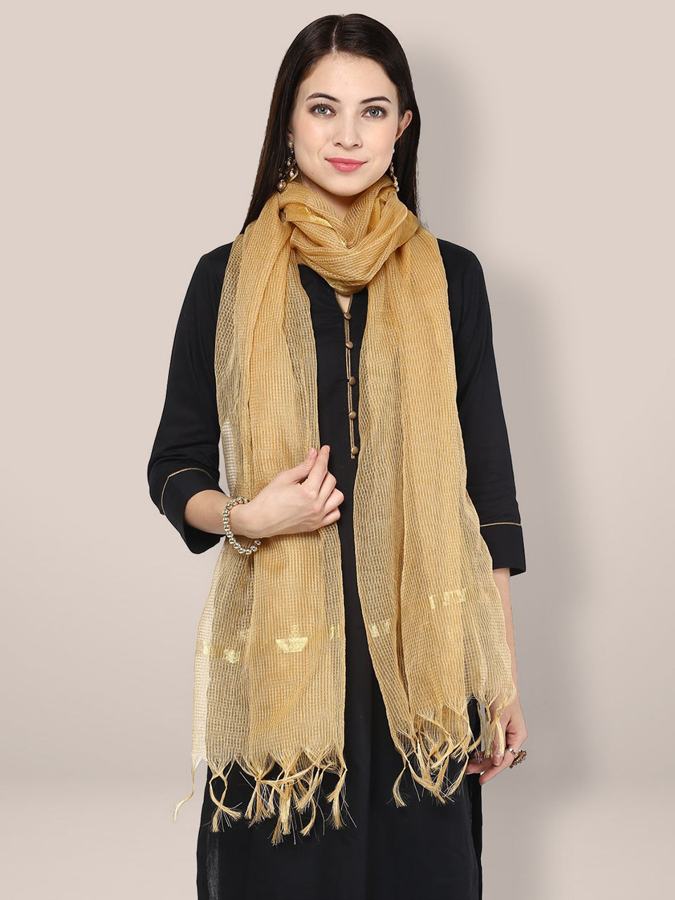 Gold Art Silk  Dupatta freeshipping - Dupatta Bazaar