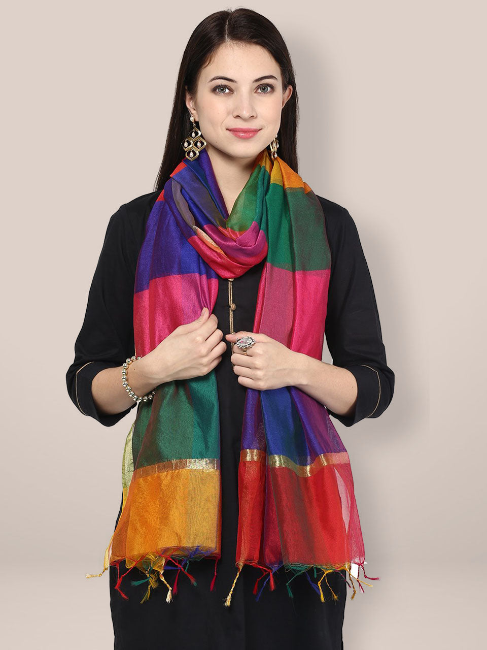 Multicoloured Blended Silk Dupatta freeshipping - Dupatta Bazaar