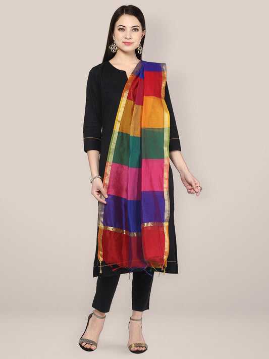 Multicoloured Blended Silk Dupatta freeshipping - Dupatta Bazaar