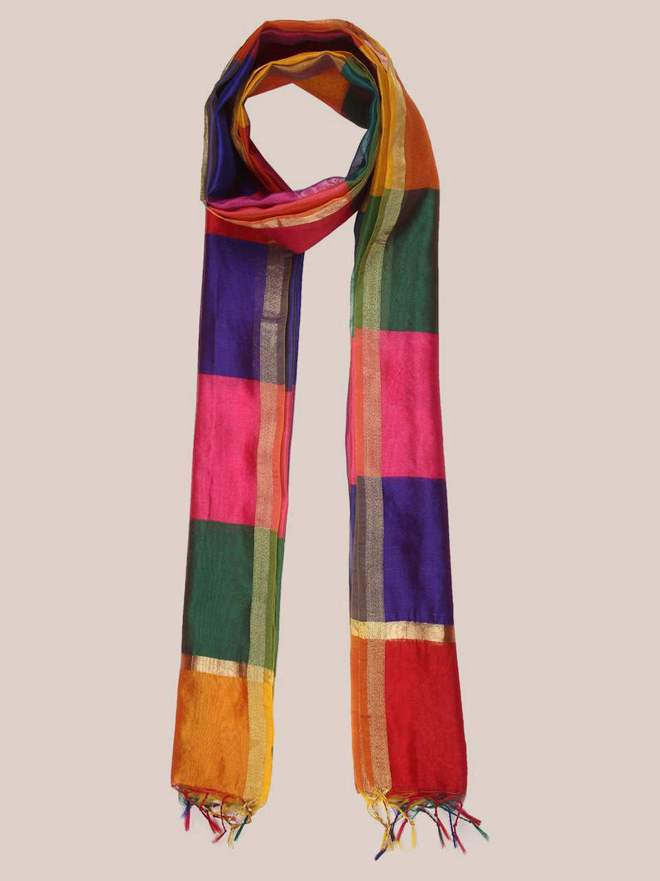 Multicoloured Blended Silk Dupatta freeshipping - Dupatta Bazaar