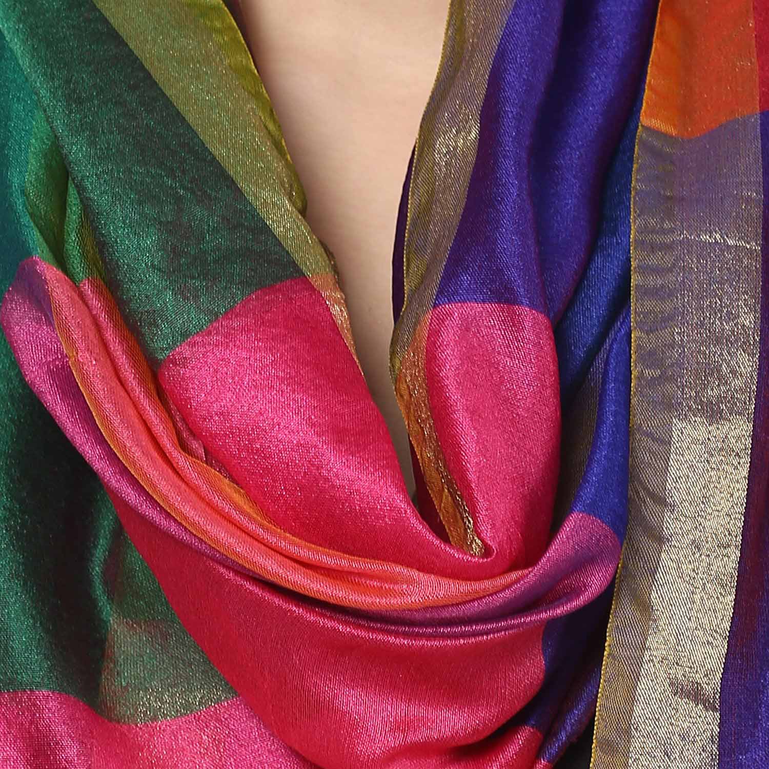 Multicoloured Blended Silk Dupatta freeshipping - Dupatta Bazaar